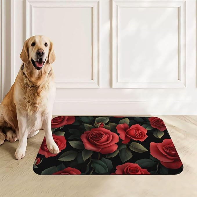 Romantic Rose Dog & Cat Food Mat for Floors Waterproof,Quick Dry Anti-Slip Bowl Mats for Food and Water,Pet Feeding Mats,Pet Placemat for Messy Drinkers to Protect Floors,Pets Supplies 23.62×15.75in