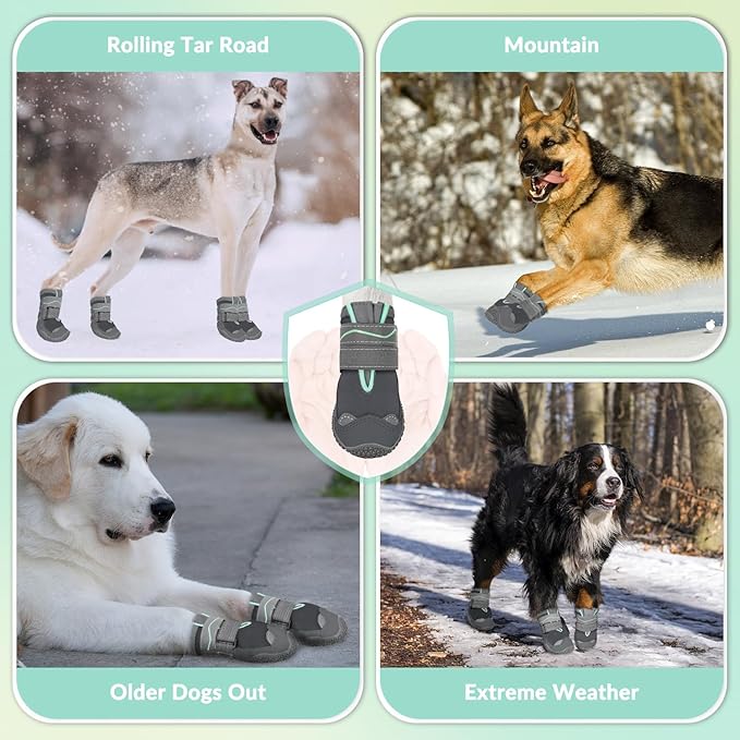 SlowTon Dog Shoes for Large Small Medium Dogs - Waterproof Dog Boots for Summer Hot Pavement, Paw Protector for Outdoor Walking Winter Snow, Anti-Slip Rubber Dog Booties for Hardwood Floor (Grey, 3)
