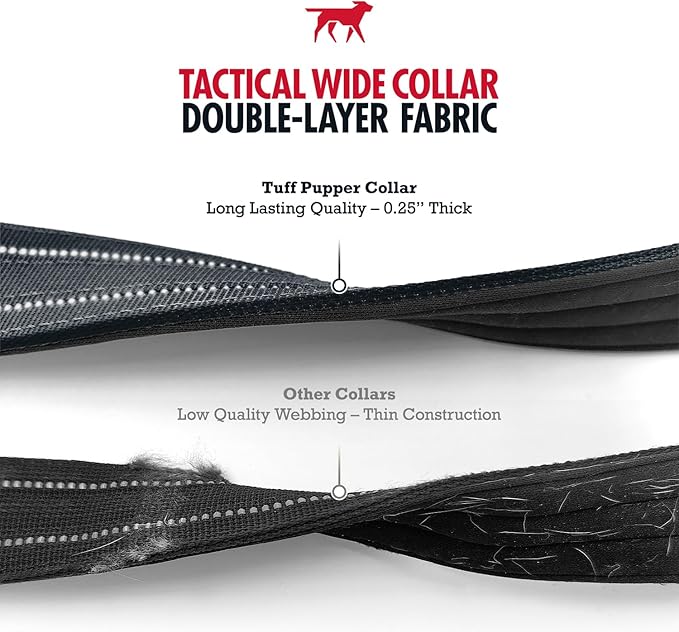 Tuff Pupper Tactical Dog Collar with Handle | Heavy Duty Adjustable Dog Collar | Military Nylon Collar for Medium Dogs | Quick-Release Buckle | Soft Padded Comfort | Training Control (Black, Medium)