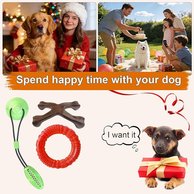 Durable Dog Chew Toys 3 Pack – Tough Dog Toys for Aggressive Chewers, Fun & Secure Interactive Pet Toys for Medium to Large Dogs