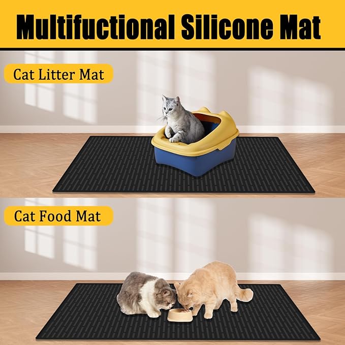 Ultibe 40"x30"(100cmx75cm) Extra Large Silicone Cat Litter Mat, XXL Litter Trapping Mat for Under Litter Box, Non-Slip Waterproof Kitty Litter Catcher, Easy to Clean Mat for Cats, Lake Blue