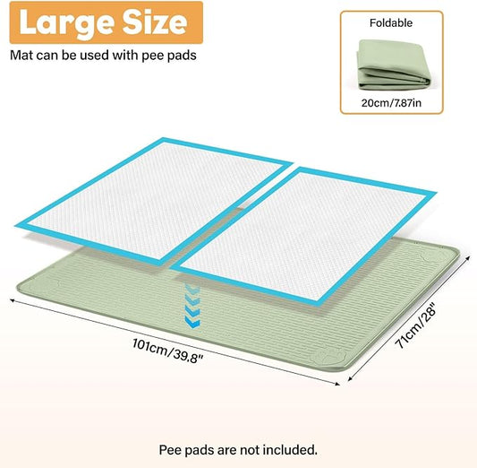 Lanstics 40"x28" Pee Pad Holder for Dogs Puppy Pad Holder Silicone Pee Tray for Dog Training Floor Protection Raised Edge Dog Potty Tray, No Pee Pads(Green)