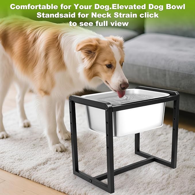 Adjustable Height Elevated Large Dog Water Bowls with Stainless Steel Bowls and Metal Stand,4-Level (8/10/12/14 Inches) Pet Bowl for Dogs for Large Medium Dogs - Durable, Easy to Clean (2.4gallon)