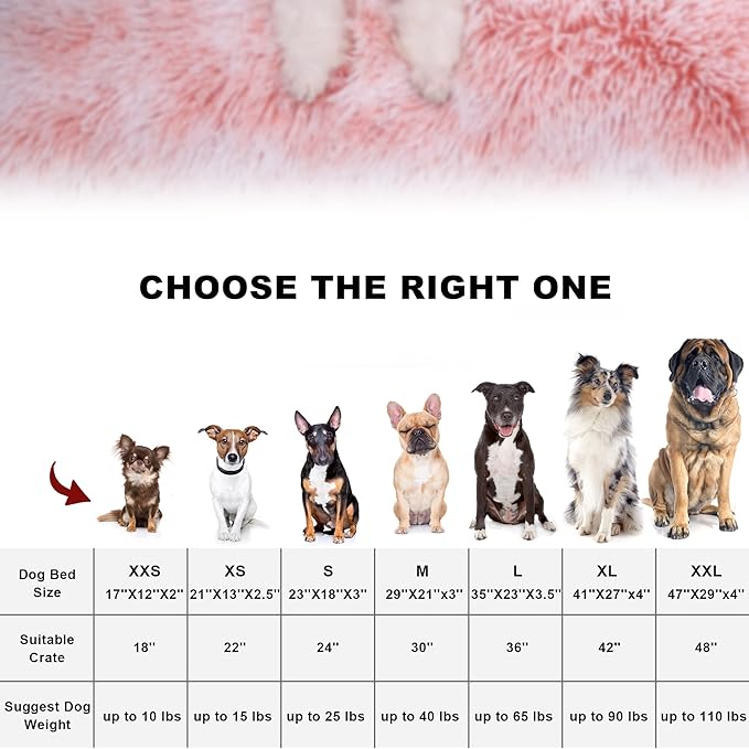 Bedfolks Plush Waterproof Dog Crate Bed, Removable Washable Cover, Faux Fur for Small Dogs & Cats, 23"x18", Pink