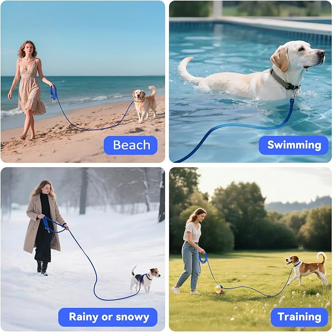 Waterproof Long Leash for Dogs Training 16FT/30FT/50FT, Long Dog Leash Heavy Duty Lead for Large Medium Small Dogs Outside Walking, Playing, Camping, or Yard(Blue 50FT)