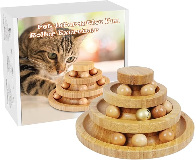 DoogCat Cat Ball Track Toy,Kitty Toys Roller,3-Level Ball Tower with 9 Removable Balls,Interactive Cat Toy, DIY Circle Fun Toy for Kitten Mental Physical Exercise - Medium Size