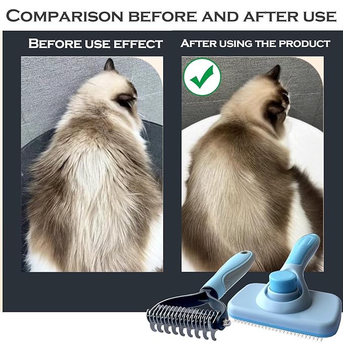 2PCS pet hair removal comb & Dog Brushes & cat brushes & Pet Grooming Rake & Bath Brush for Dogs,Cats and Horses | Skin Friendly Deshedding Grooming Tool & Double-Sided Dematting Tool (blue)