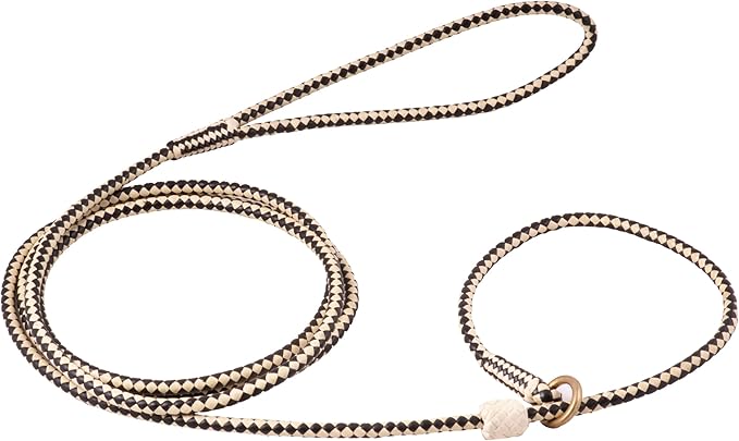 Alvalley Braided Leather Dog Leashes with Stopper - Pet Slip Leads for Dogs - Soft Gentle Leash - Adjustable for Small, Medium, Large & Extra Large Dogs (Black and White, 6ft Long, 3/16in Thick)