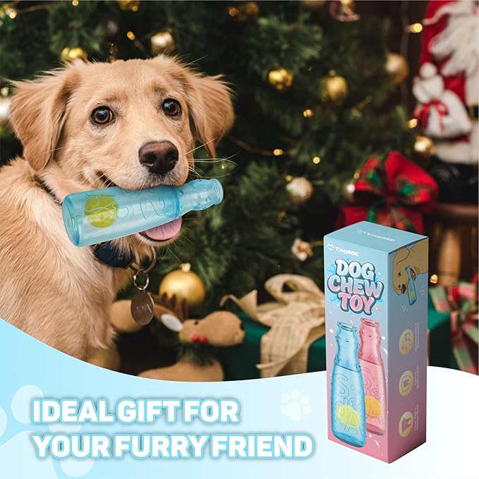TagME Interactive Squeaky Dog Toys, 3-in-1 Fun with Squeaker, Tennis Ball and Treat Dispenser, Chew Toys for Medium Dogs and Fetch Lovers - Blue