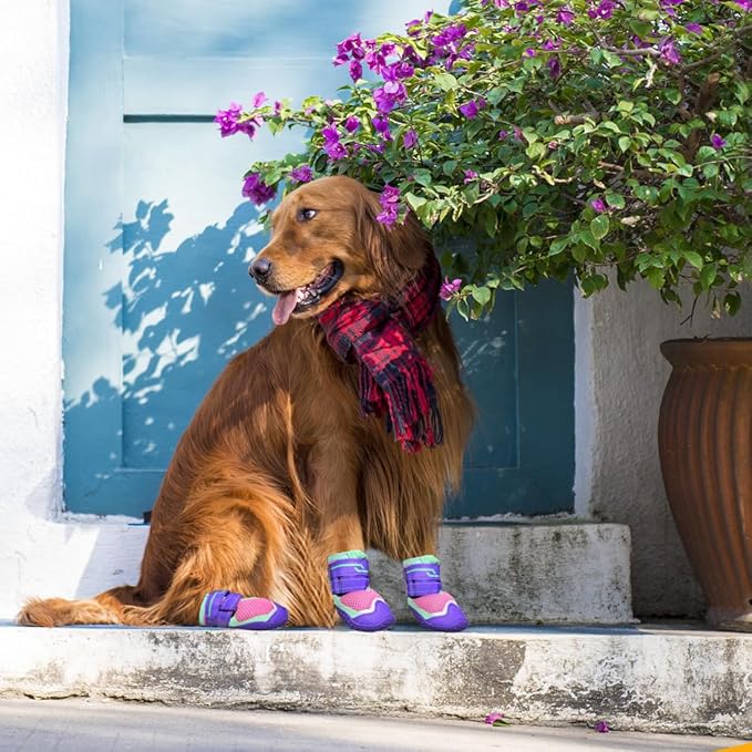Dog Boots for Large Dogs, Medium Dog Shoes for Winter Snow, Non- Slip, Outdoor Dog Booties with Reflective Strap for Snowy Hardwood Floor Hiking Walking, Purple Size 6