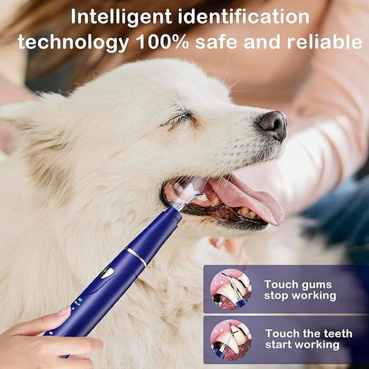 Plaque Remover for Teeth, Pet Ultrasonic Cleaner, Dog Plaque and Tartar Remover with LED Light, Dog Teeth Cleaning Dental Care Kit for Tartar and Stains, Suitable for Dogs and Cats (Blue)
