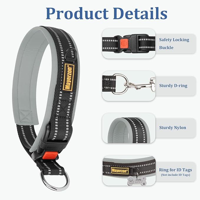 Mayerzon 1.5" Wide Martingale Collar for Large Medium Small Dogs Pitbull German Shepherd, No Pull Reflective Slip & Martingale Dog Collar with Buckle Soft Padded for Walking Training(Seattle Haze, M)