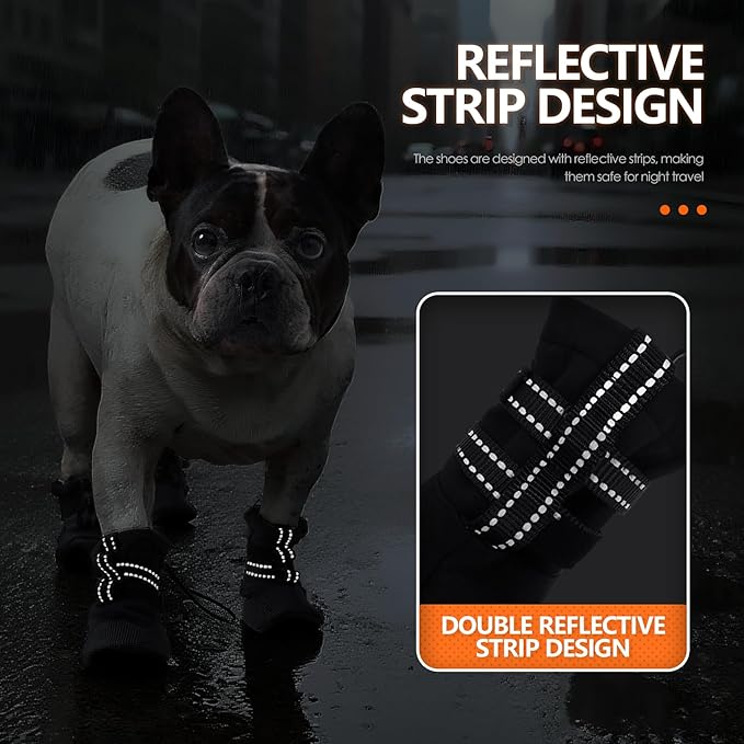Small Dog Winter Booties, Waterproof & Anti-Slip, Breathable & Reflective, Dog Boots & Paw Protection for Winter Snow, Summer Hot Pavement, 4Pcs All-Weather Shoes for Outdoor, Size S, Black