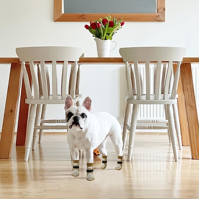 PUPTECK Anti Slip Dog Socks 2 Pairs with Double Grippers for Hardwood Floors, Shoes for Hot/Cold Pavement, Boots & Paws Protectors to Prevent Licking, Traction Booties for Senior Small Large Dogs