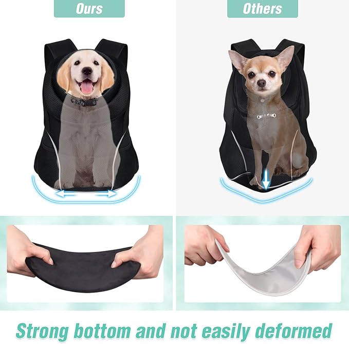 YUDODO Dog Front Carrier Backpack, Adjustable Breathable Pet Carrier for Small Dogs, Ventilated Puppy Back Pack with Safety Belt, Lightweight Doggy Backpack for Hiking Outdoor(Jet Black, L)