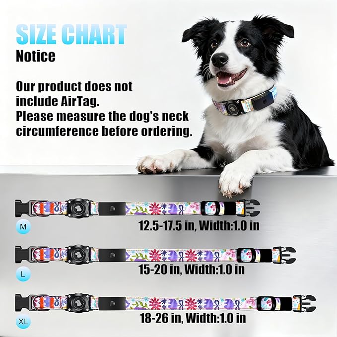 LED AirTag Dog Collar - Brightest Light Up Dog Collars - IP68 Waterproof Air Tag Dog Collar Holder - 1,600 Feet of High Visibility - Magnetic Charging - Dog Lights for Night Walking (Flower, L)