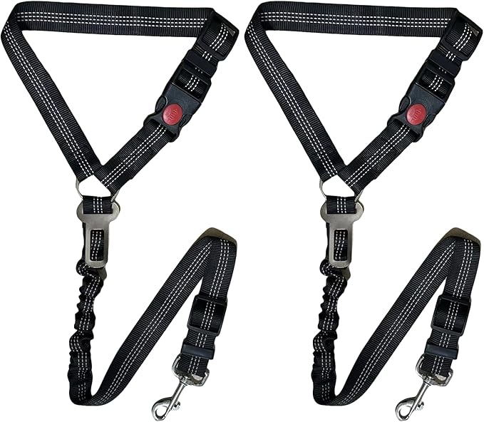 2 PCS Dog Seat Belt for Car Frskcssd Adjustable Dog Car Harness Heavy Duty Nylon Dogs Safety Seat Belt (Black+ Black)
