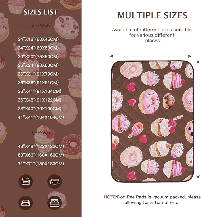 IEUUMLER Washable Pee Pads for Dogs, 1 Pack Cake Pattern Reusable Waterproof Puppy Potty Pads, Non-Slip Absorbent Pet Training Pads for Playpen Crate Bed EU015 Coffee Cake, 48x48