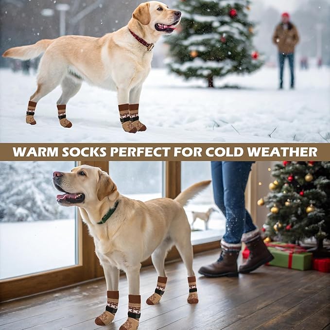 EXPAWLORER Anti Slip Dog Socks to Prevent Licking Paws, Soft Dog Boots & Paw Protectors, Dog Booties for Hardwood Floors, Shoes for Small Medium Large Senior Dogs, Khaki M