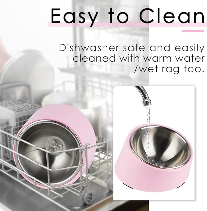 Super Design Mess Free 15° Slanted Bowl for Dogs and Cats, Tilted Angle Bulldog Bowl Pet Feeder, Non-skid & Non-spill, Easier to Reach Food M/1.5 Cup Light Pink
