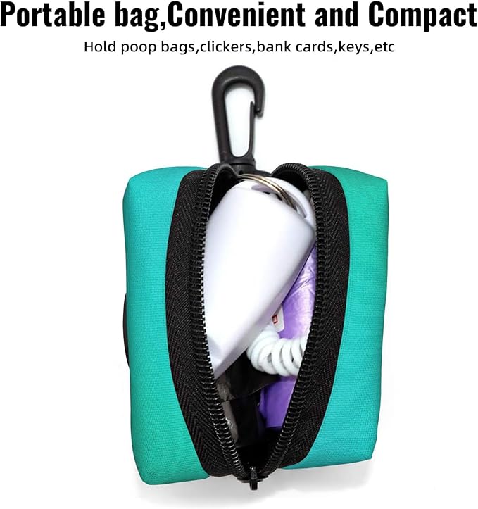 Turquoise Light Blue Pattern Dog Poop Bag Holder for Leash Dogs Waste Bags with Carabiner Clip Pet Waste Bag for Outdoor Puppy Walking and Travel