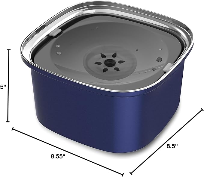 Decflow 3L Dog Water Bowl Stainless Steel Slow Drinking Dog Bowl with Lid, No Spill Water Bowl for Large Dogs Splash Proof Vehicle Carried Travel Pet Water Bowl Dispenser for Messy Drinkers, Deep Blue