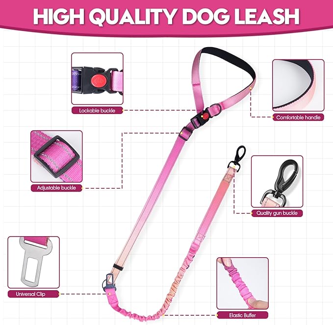 2 Piece Dog Car Seat Belt Harness Retractable Restraint for Car Headrest Adjustable Heavy Duty & Elastic & Durable Dog Car Seat Belt (Red)