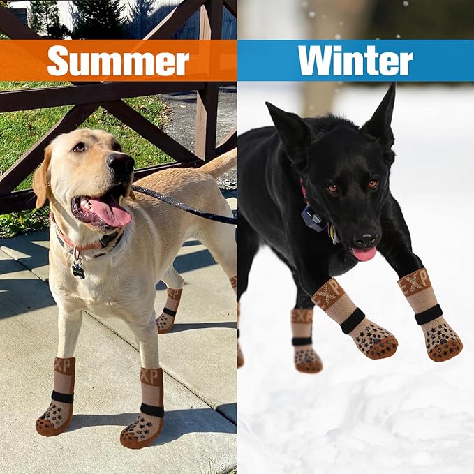 EXPAWLORER Anti Slip Dog Socks to Prevent Licking Paws - Dog Shoes for Hot Pavement, Dog Booties for Hardwood Floors, Dog Boots & Paw Protectors with Grippers for Small Medium Large Senior Dogs