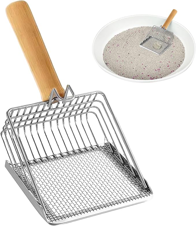 Feline Scoop - Metal Litter Shovel for Waste Sorting | Stainless Steel Sifter Tool Odor Control Helper with Nonstick Blade Firm Handle & Precision Slot Design for Kitten Care, Daily Cleaning