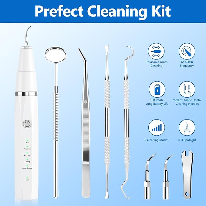 Dog Plaque Remover for Teeth,Pet Ultrasonic Tooth Cleaner,Teeth Cleaning Kit -Tartar Remover for Teeth Stains for Dogs and Cats (White)