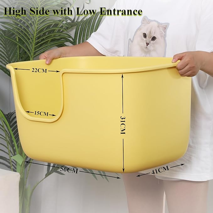Vealind Large Cat Litter Box for Indoor Cats High Sided and Low Entry Litter Box 22.2"×14.9"×12" Tall Litter Boxes with High Back Deep Wall XL Cat Litter Boxes (Yellow)