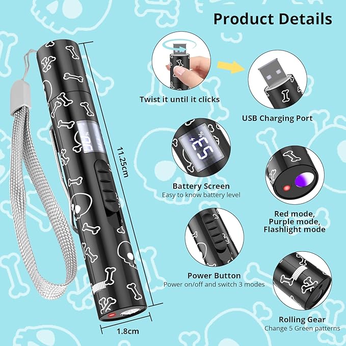 Cat Toy for Indoor Cats, Battery Level Display Screen, USB Rechargeable Kitten Toys with 7 Adjustable Patterns, Interactive Chase Toys for Indoor Cats & Dogs, Training & Exercise Fun(1 pcs)