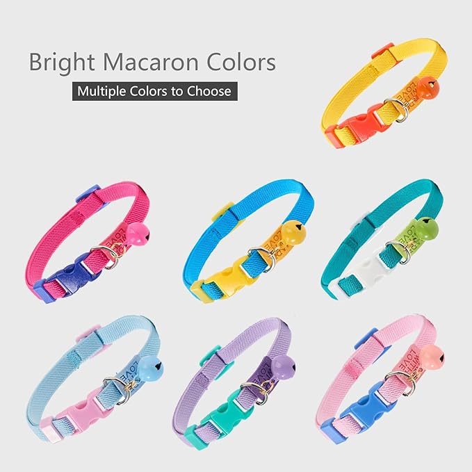 Elastic Cat Collar 2 Pack of Safety Quick Release Cat Collars with Bell Anti-Suffocation Kitten Puppy Collars(Yellow+Hot Pink)