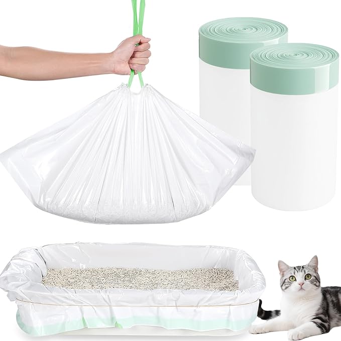 30 Tidy Draw-Pack Cat Litter Box Liners, Secure Fit With Rubber Band, Tear-free, Drawstring Large/Jumbo 36" x 16" Cat Litter Liner Bags For Litter Box, Firm Easy Fit, Heavy Duty