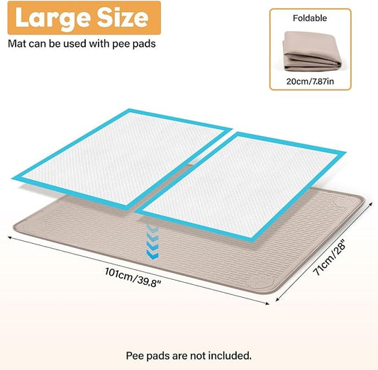 40"x28" Pee Pad Holder for Dogs Lanstics Puppy Pad Holder Silicone Pee Tray for Dog Training Floor Protection Raised Edge Dog Potty Tray, No Pee Pads(Khaki)