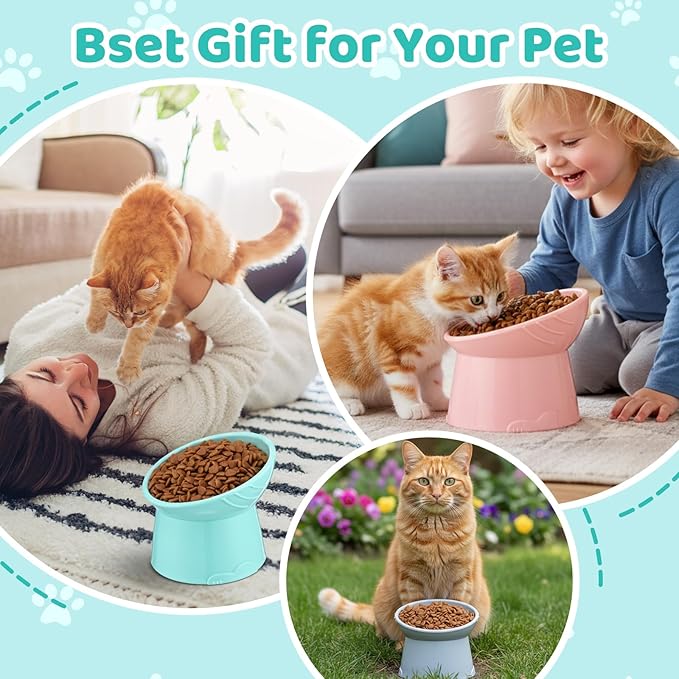 9 Pcs Plastic Raised Cat Bowls Bulk Elevated Tilted Dishes 15 Degrees Tilted Anti Vomiting Friendly Food Water Feeder Pet Slanted Stand Bowl for Indoor Cat Small Dog Shelter