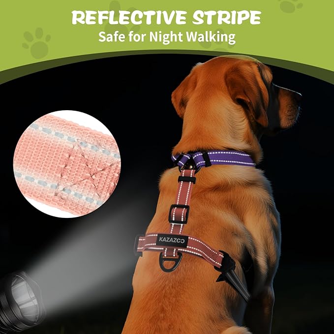 Dog Harness,Adjustable No Pull Dog Harness,Y-Shaped Design,Buckle-Neck Balance Harness with Reflective, Ideal for Dog Training Hiking, Easy Walk Harness,Durable High-Tensile Nylon Pink-L