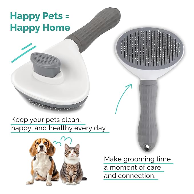 PETS-LAMB Self-Cleaning Dog and Cat Grooming Brush, Suitable for Long or Short Hair, Loose Hair Removal Brush, Easy to Remove, Pet Massage Tool. (GREY)
