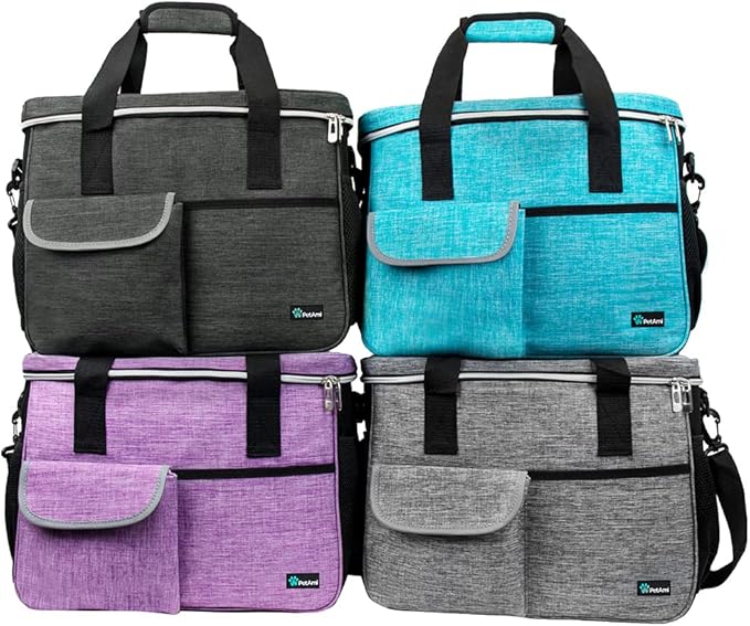 PetAmi Dog Travel Bag - Travel Pet Organizer with Food Container and Bowls, Perfect for Weekend Camping, Cat Diaper Bag (Grey, Large)
