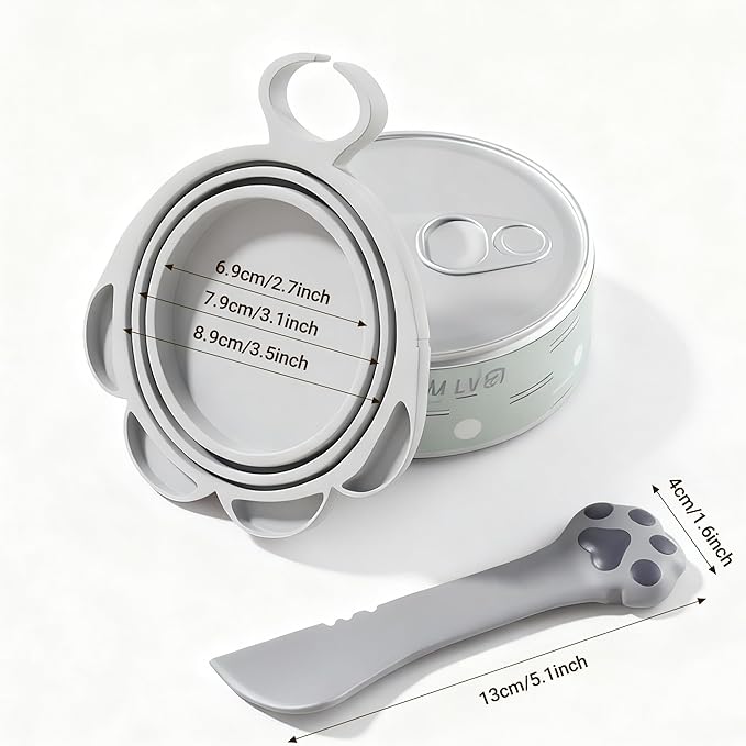 Ydeer Pet Food Can Lids And Spoon,2 Pack Pet Food Can Covers, One Fit 3 Standard Size Cans,For Dog And Cat Food Cans,Grey