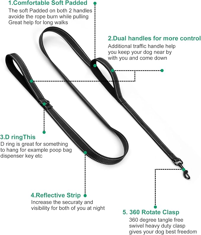 Dog Leash, Heavy Duty Dog Leash, Leashes for Large Breed Dogs 6FT, Double Handle Dog Leash, Reflective Training Lead, Perfect for Medium to Large Dogs(6FTBlue)