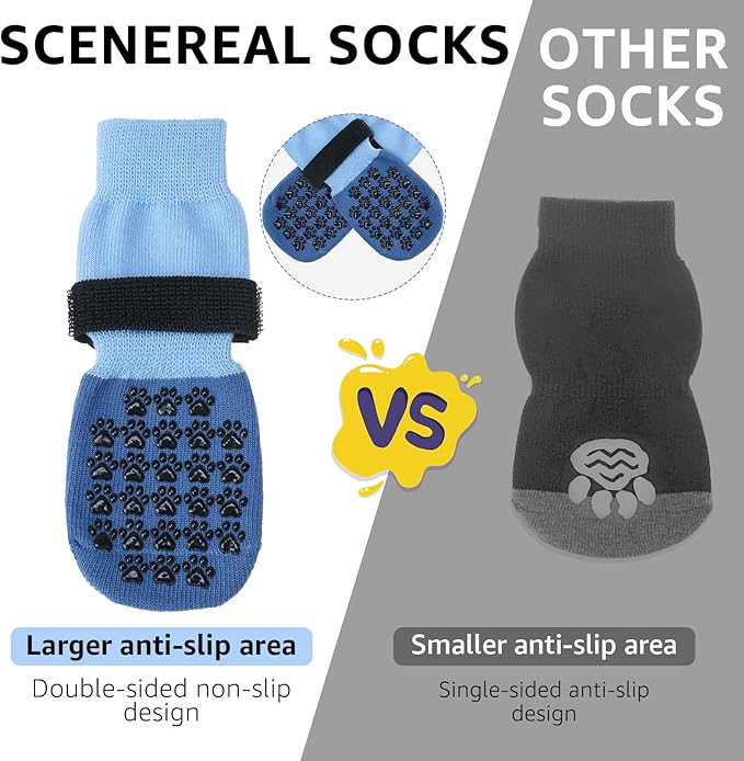 SCENEREAL Dog Socks to Prevent Licking Paws for Hardwood Floors Anti Slip, Dog Grippy Socks Shoes for Senior Small to Large Dogs, Dog Boots & Paw Protectors for Hot/Cold Scratching Pavement