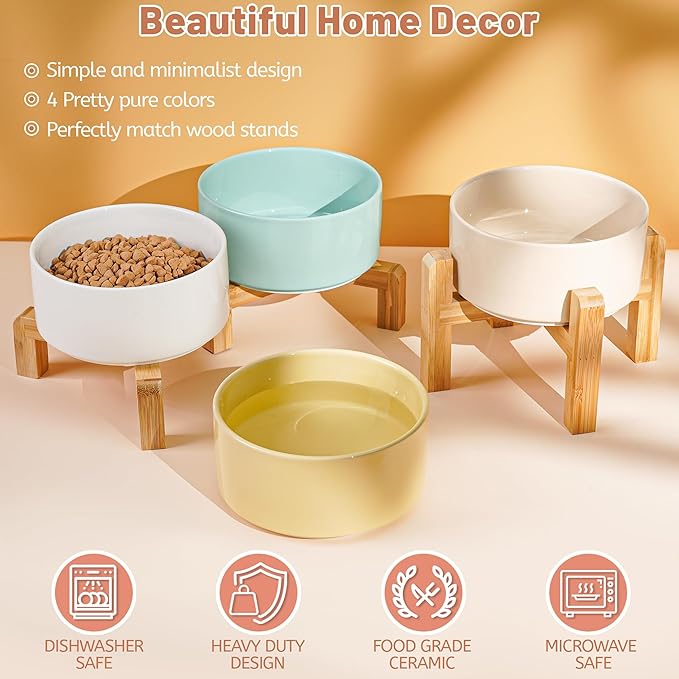 Kitwinney Non Slip Dog Bowls, Heavy Ceramic Dog Food and Water Bowl with Silicone Base, Pet Feeding Bowl for Puppies, Small and Medium Dogs (Glossy White, 6 Inches)
