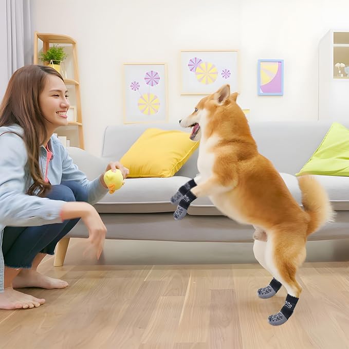 BEAUTYZOO Dog Socks to Prevent Licking Paws, Dog Shoes for Hot Pavement Small Medium Large Senior Dogs Booties, Non Slip Dogs Boots & Paw Protectors for Hardwood Floors Traction Control Indoor