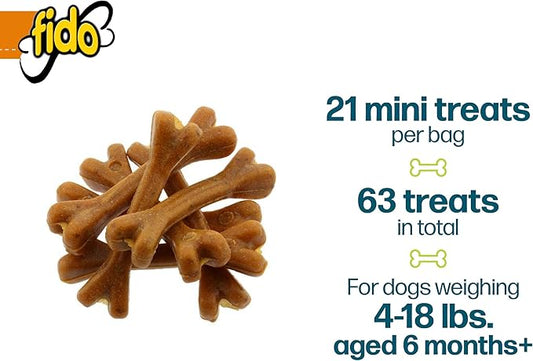 Fido - Doozie Bones Dental Care Treat for Dogs, Peanut Flavored, Made with Sunflower, Chia, & Flax Seeds-Naturally Freshens Breath, Reduces Plaque & Whitens Teeth 21ct - Mini Treats (Pack of 3)