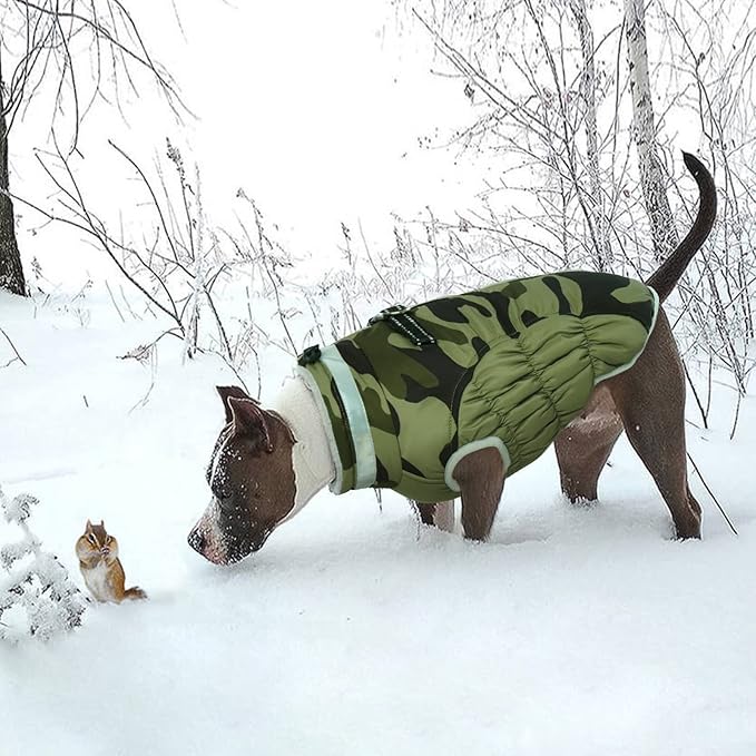Lelepet Dog Coat Warm Dog Winter Coat Waterproof Dogs Jacket with Harness Built in Reflective Pet Fleece Vest Zip-Up Cold Weather Coats for Medium Dogs Turtleneck & Windproof Dachshund Green Camo M