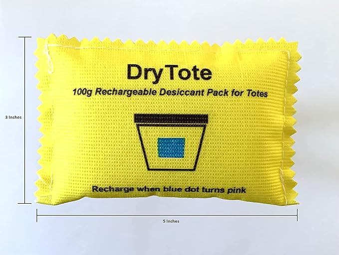 DryTote Rechargeable Desiccant Pack (10 Pack), Ultimate Moisture Absorption, Color Change Indicator, Safe Storage Protection, Large Capacity 200 Gallons, 100g, Yellow