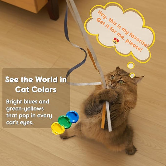 Catisfy Cat Wand Toy, Interactive Cat Rainbow Wand Toys, Colorful Ribbon Teaser Wand String for Indoor Cats Enrichment, Exerciser, Playing