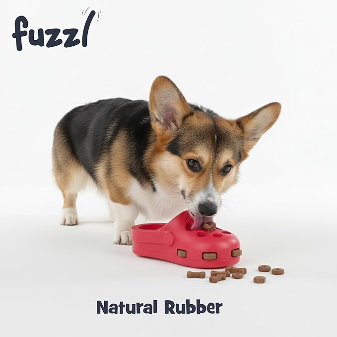 Fuzzl Clog Treat Toy for Dogs β Natural Rubber Chew Toy β Durable, Interactive Enrichment Feeder β Eco-Friendly, Non-Toxic & Dishwasher Safe β Red