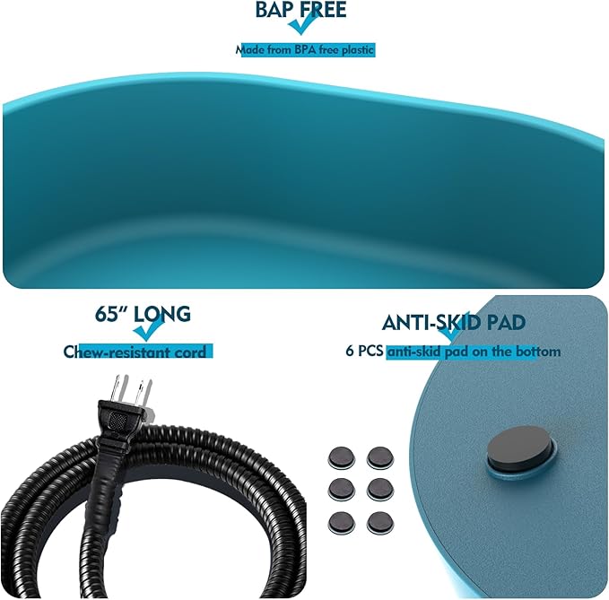 Heated Water Bowl for Dog & Cat, Outdoor Heated Dog Bowl Provides Drinkable Water & Food in Winter, Heated Pet Bowl for Outside, Smart Thermal-Dish for Rabbit, Chicken, Duck, Squirrel (96 OZ)